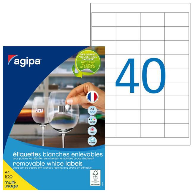 [AG128991] Universal removable labels 48.5x25.4mm Agipa A4 100 sheets