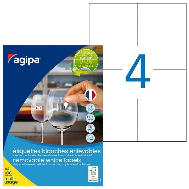 [AG128992] Universal removable labels 105x148mm Agipa A4 100 sheets