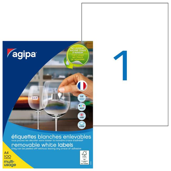 [AG128993] Univerzálne odnímateľné etikety 210x297mm Agipa A4 100 listov