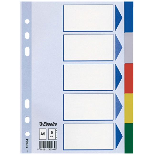 [ES015264] Plastic divider Esselte A5 5-part colored