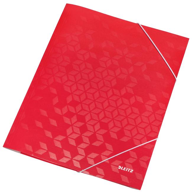 Glossy Leitz WOW red cardboard packaging with rubber band