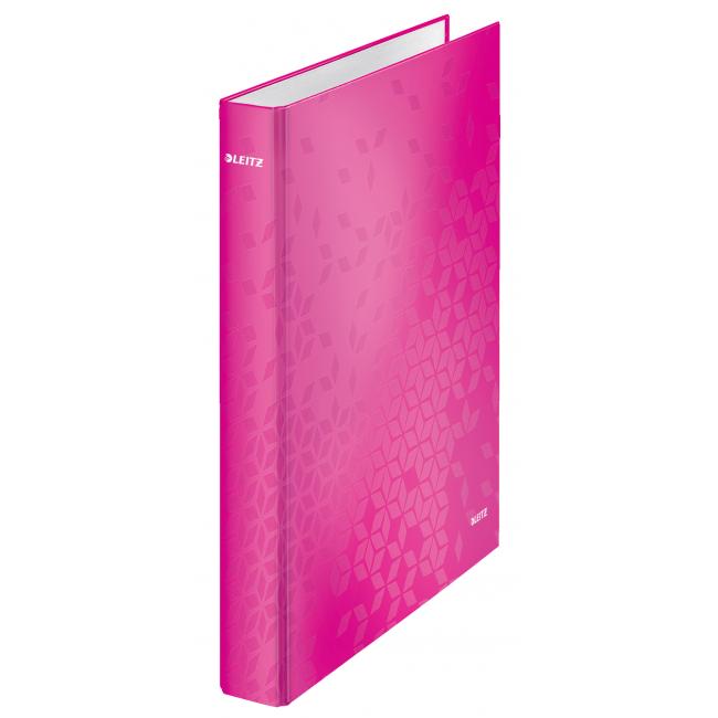 4-ring binder Leitz WOW laminated 4cm pink