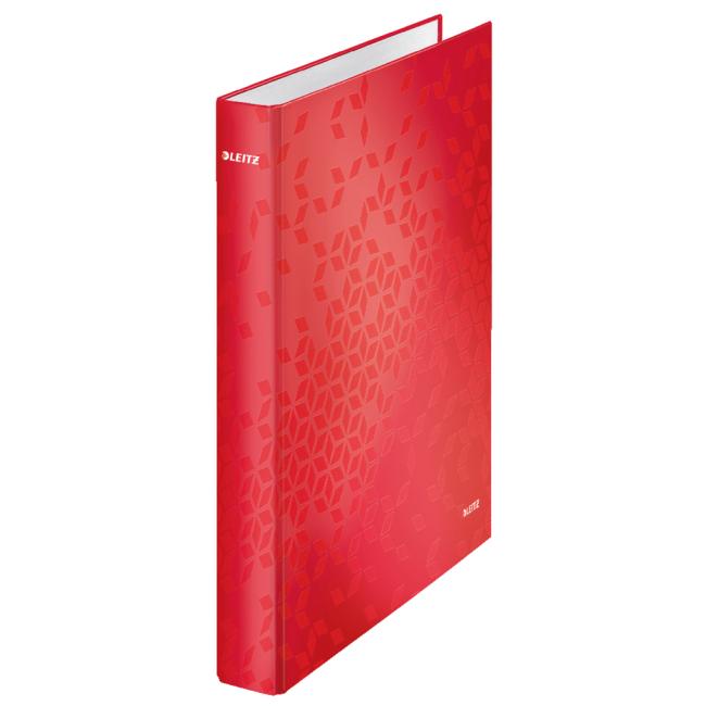 Binder 2-ring Leitz WOW laminated surface 4 cm red