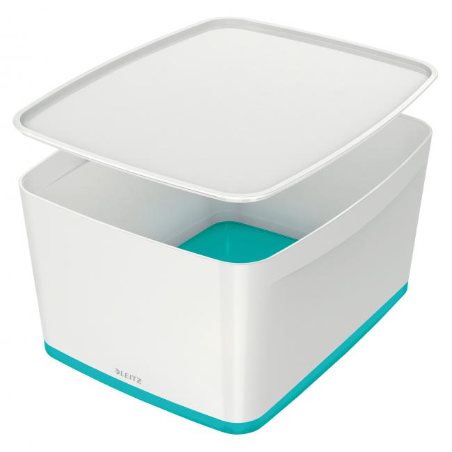 Storage box with lid Leitz MyBox, size L white/ice blue