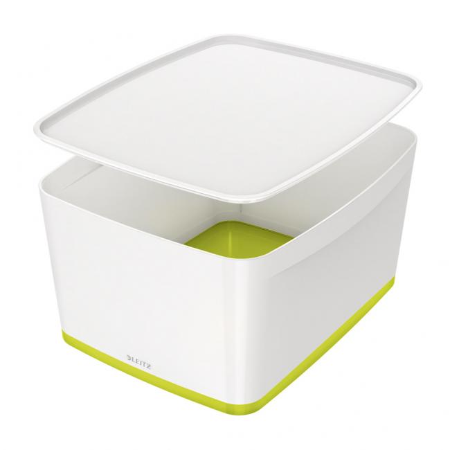 Storage box with lid Leitz MyBox, size L white/green;;;