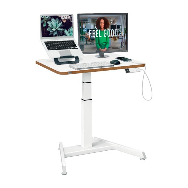 Electric sit/stand desk with compact top, white