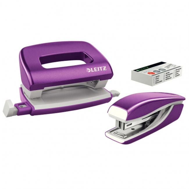 Stapler and hole punch set Leitz WOW mini purple