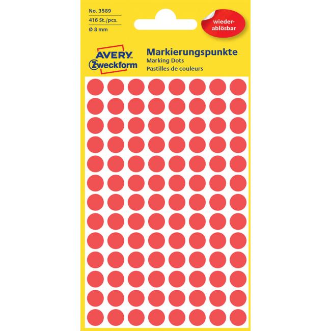 [AV003589] Round labels 8mm Avery removable red