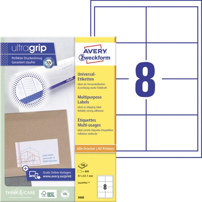Universal labels 97x67.7mm Avery A4 100 sheets