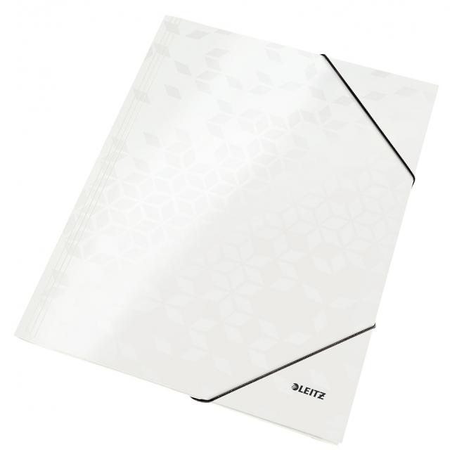 Glossy cardboard packaging with elastic Leitz WOW pearl white
