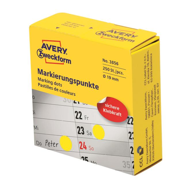 Round labels 19mm Avery yellow in dispenser
