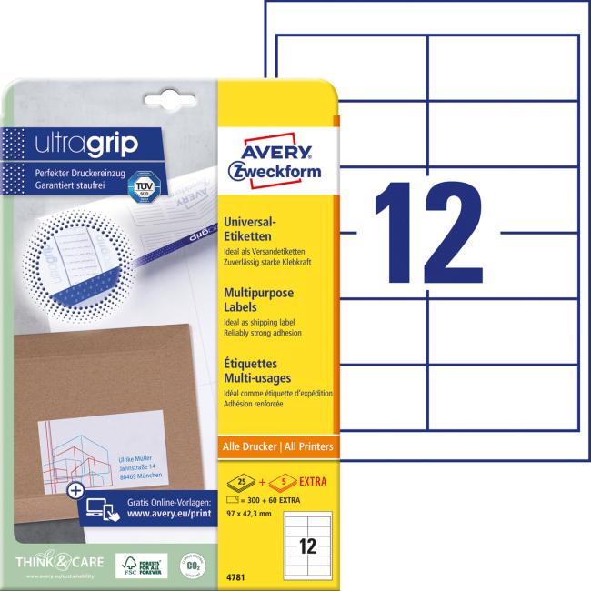 Universal labels 97x42.3mm Avery A4 25+5 sheets