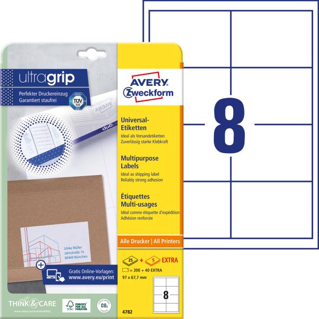 Universal labels 97x67.7mm Avery A4 25+5 sheets