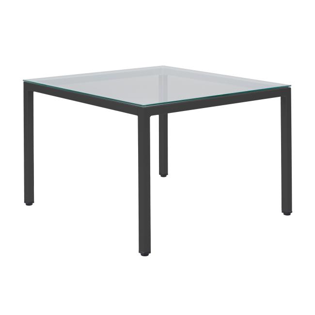 Henry coffee table, 75x75x50 cm, clear glass, black legs