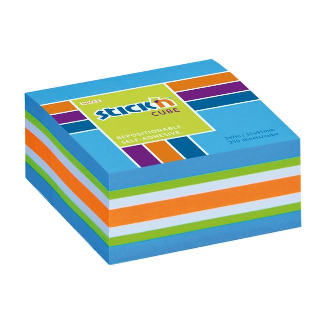 Samolepiaci bloček Stick’n Hopax mini, 51x51 mm, modrý mix