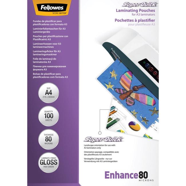 Laminating films Fellowes 216x303 A4 80mic Superquick