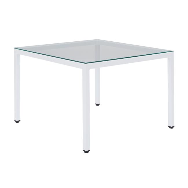 Henry coffee table, 75x75x50 cm, clear glass, white legs