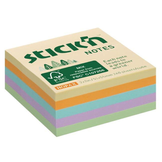 Self-adhesive notepad Stick'n Hopax mini, 51x51 mm, meadow mix of pastel colors, 240 sheets