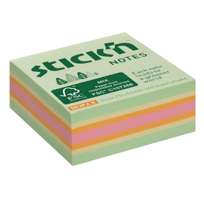 [AV021889] Samolepiaci blok Stick'n Hopax mini, 51x51 mm, lesný mix pastelových farieb, 240 listov