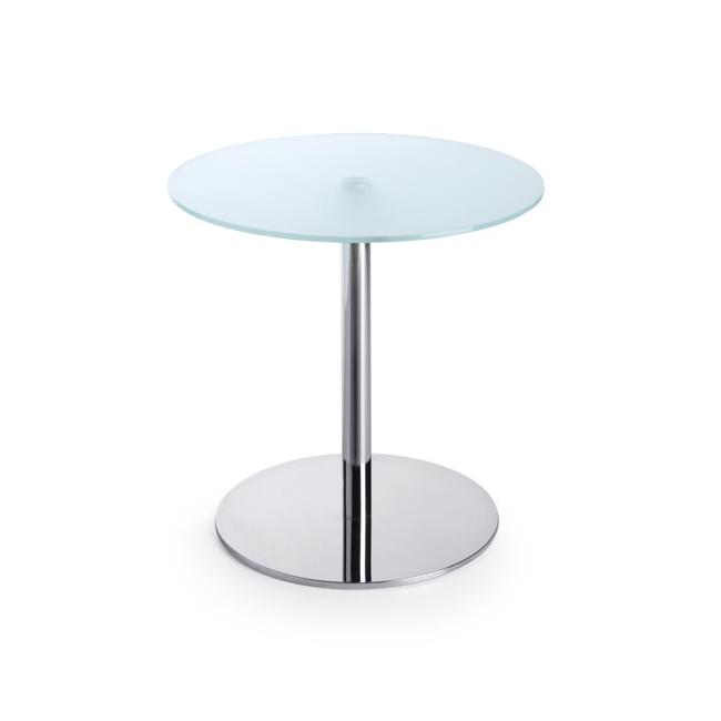 Conference table SR 30, p. 60 cm, h. 60 cm, tempered milk glass, chrome metal base