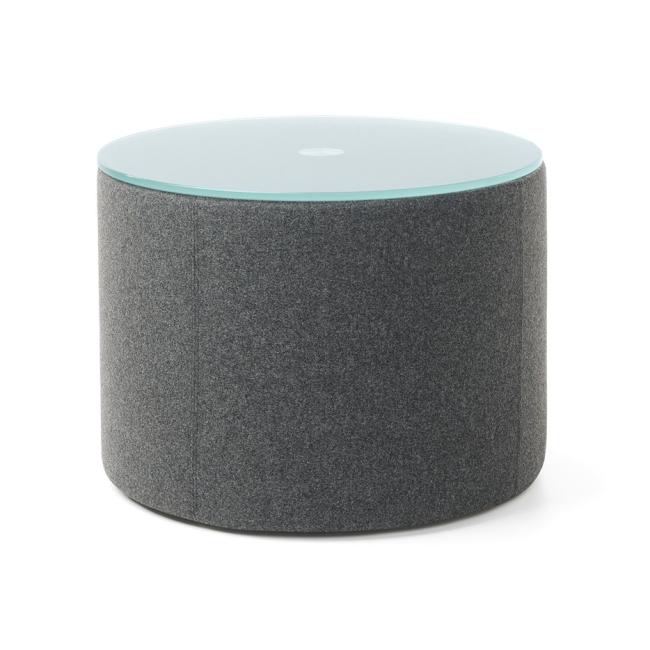 Coffee table Vancouver Oto, cylinder, milky tempered glass, d.54 x h.40 cm, fabric Next NX-14 dark gray