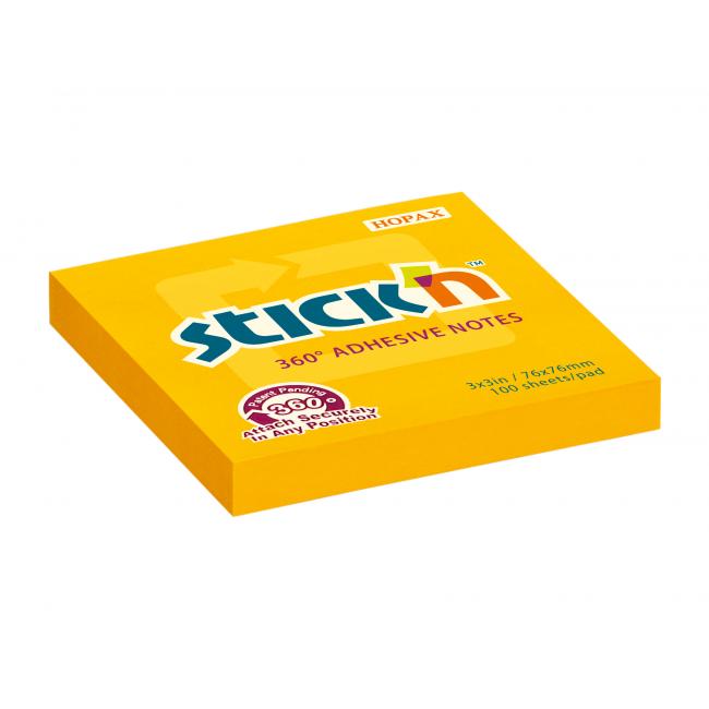 Stick'n Hopax samolepiaca podložka, 360°, 76x76 mm, oranžová