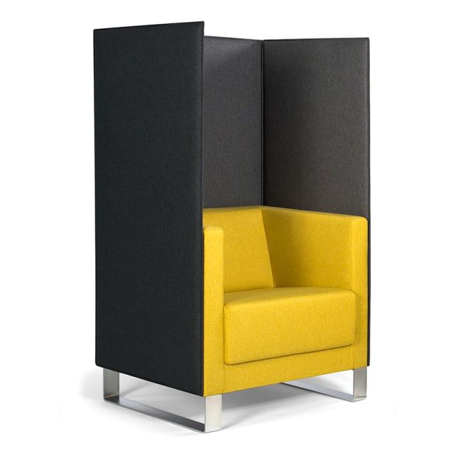 Vancouver Lite single chair, sled legs chrome, fabric Next NX-1 yellow, screen fabric NX-16 black