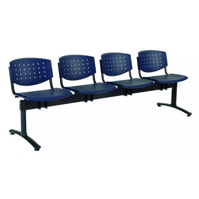 [AB010303] Layered 4-seater bench, black construction, dark plastic. blue