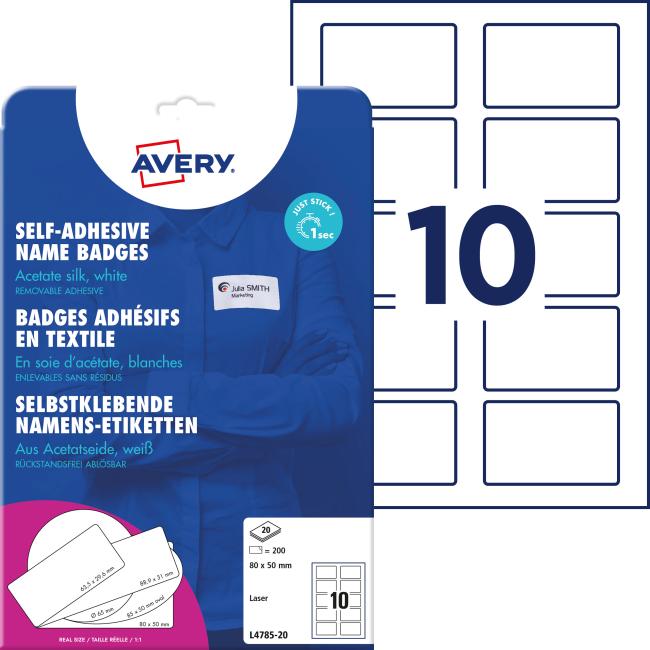 Samolepiace etikety Avery na textil 80x50mm, materiál acetátový hodváb