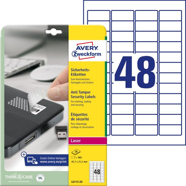 Durable labels for special use Avery 'checkerboard pattern' 45.7x21.2mm A4 white 20 sheets