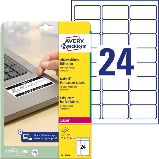 [AV614620] Avery Special Use Resistant Labels 'Instantly Visible Tampering' 63.5x33.9mm White