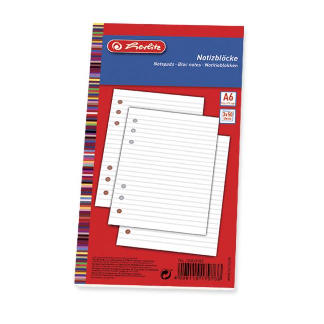 [HL056058] Náplň do podložky TP Herlitz A6 150 listov s pravítkom (3 x 50)