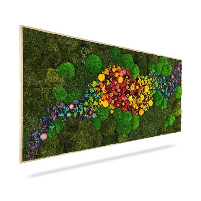 Moss painting PLANTS Acebo, 180x60cm, wooden white frame