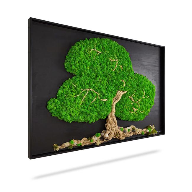 Moss painting ARLES TREE, 120x60cm, wooden black frame