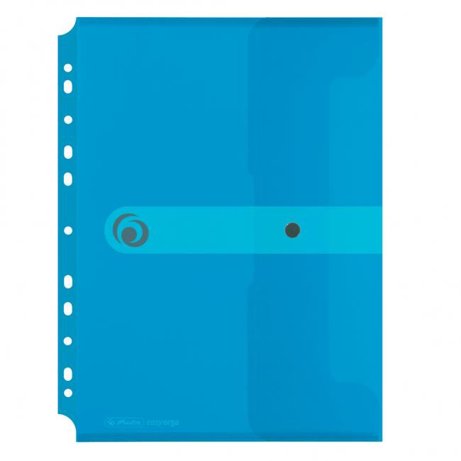Herlitz Easy Orga transparent blue plastic cover A4 with stud and euro hole punch