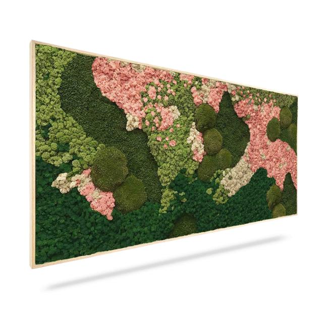 [BE000018] Machový obraz ORTHO PINK, 100x40cm, drevený biely rám