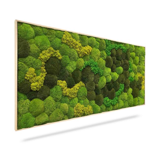 Light Anento moss painting, 120x60cm, light brown wooden frame